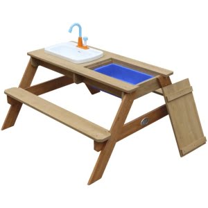 AXI Pikniko stalas su suoliuku, maišytuvu, kriaukle ir vandens/smėlio talpyklomis Emily