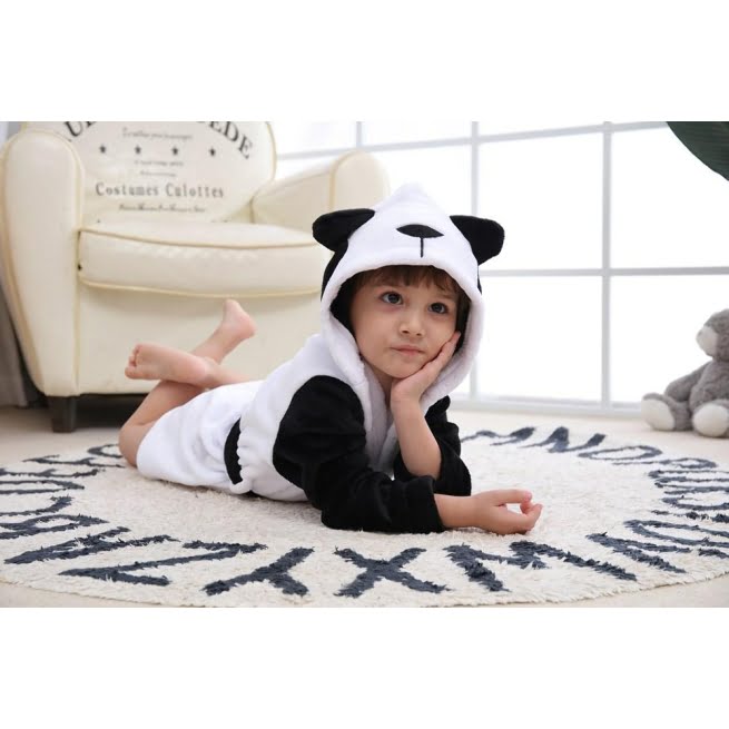 Vaikiškas chalatas Panda, 120, baltas juodas