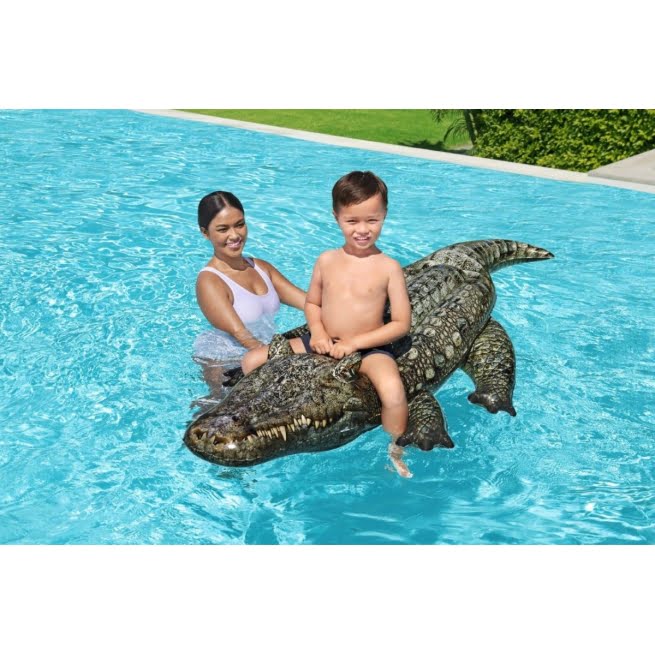 Bestway Pripučiamas plaukimo krokodilas su rankena, 193 x 94 cm