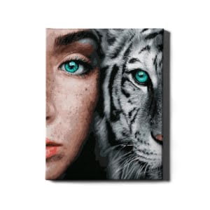 Tapyba pagal skaičius - Mergina ir baltas tigras